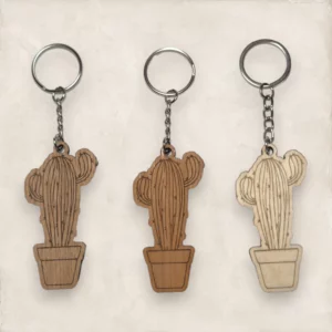 Porte clés bois cactus