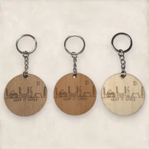 Porte-clés personnalisé gravé médaille bois Road trip