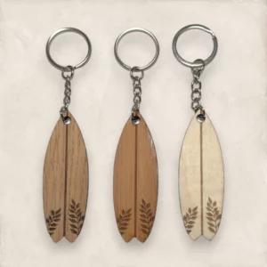 Porte-clés personnalisé gravé bois Surf Fleurs