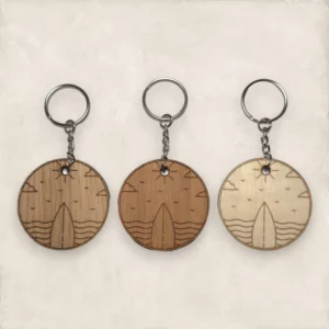 Porte-clés personnalisé gravé médaille bois Surf