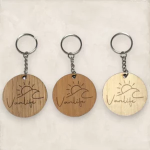 Porte-clés personnalisé gravé médaille bois Vanlife